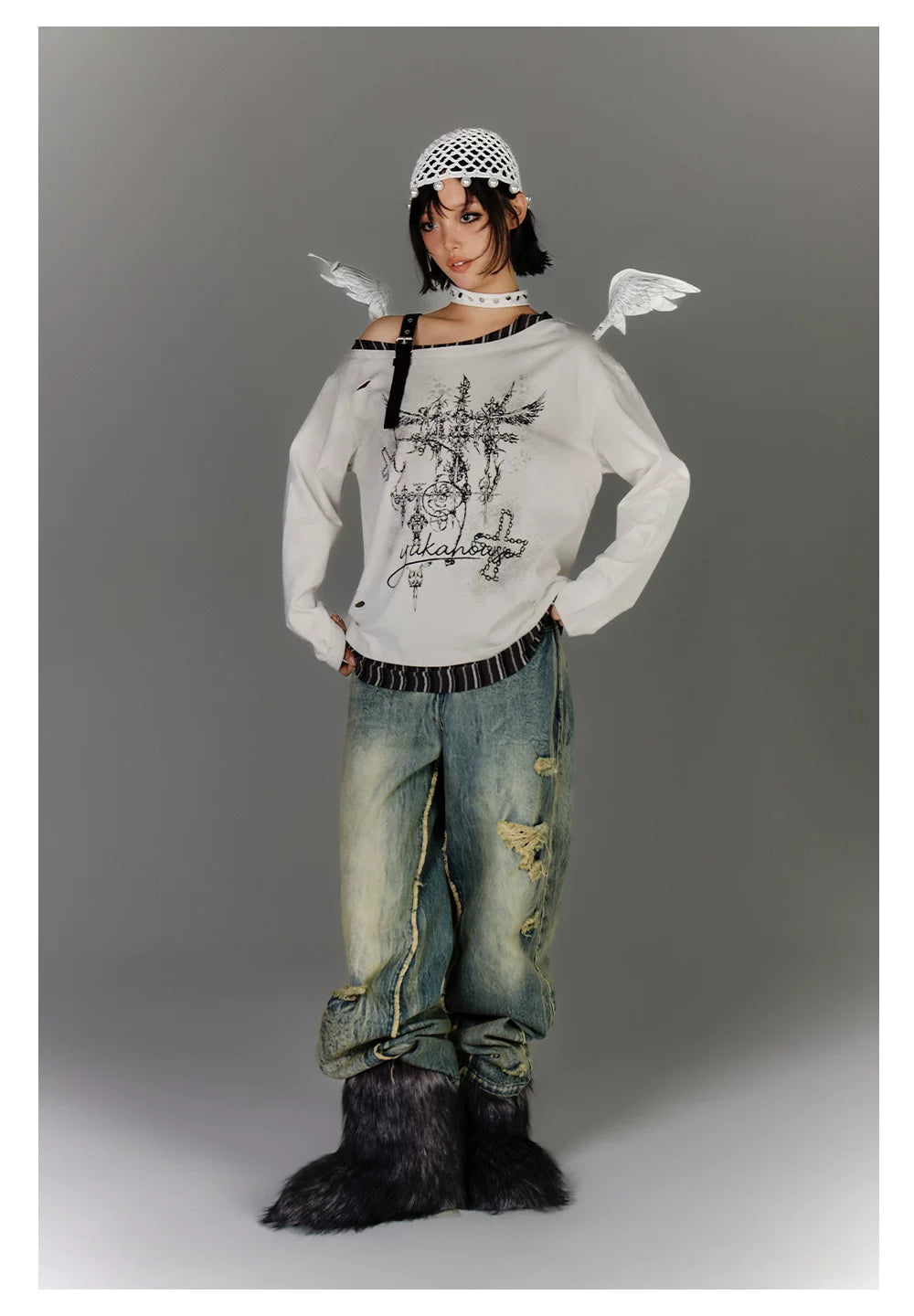 Off-Shoulder Asymmetrical Punk Long Sleeve T-Shirt