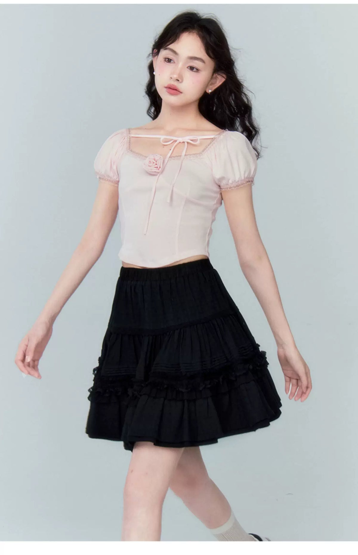 High Waist Jacquard Lace Fluffy Short Skirt