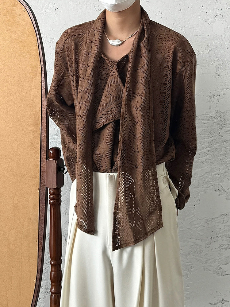 Jacquard Lace Patchwork Ribbon Long Sleeve Shirt