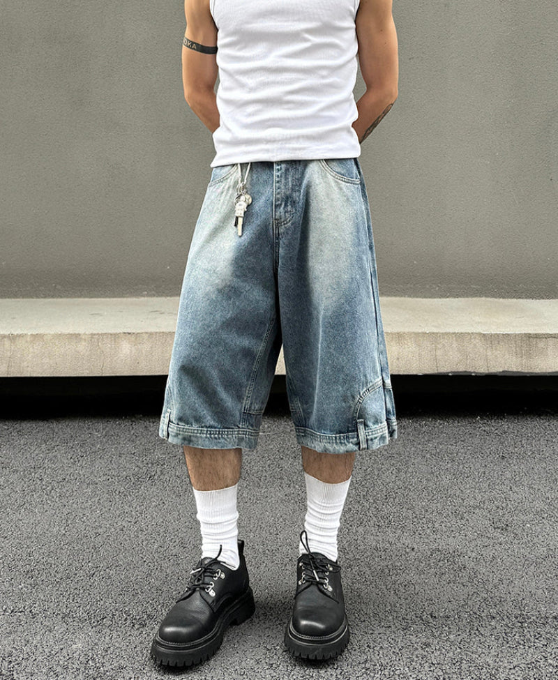 Reversed Design Straight Denim Short & Denim Jeans