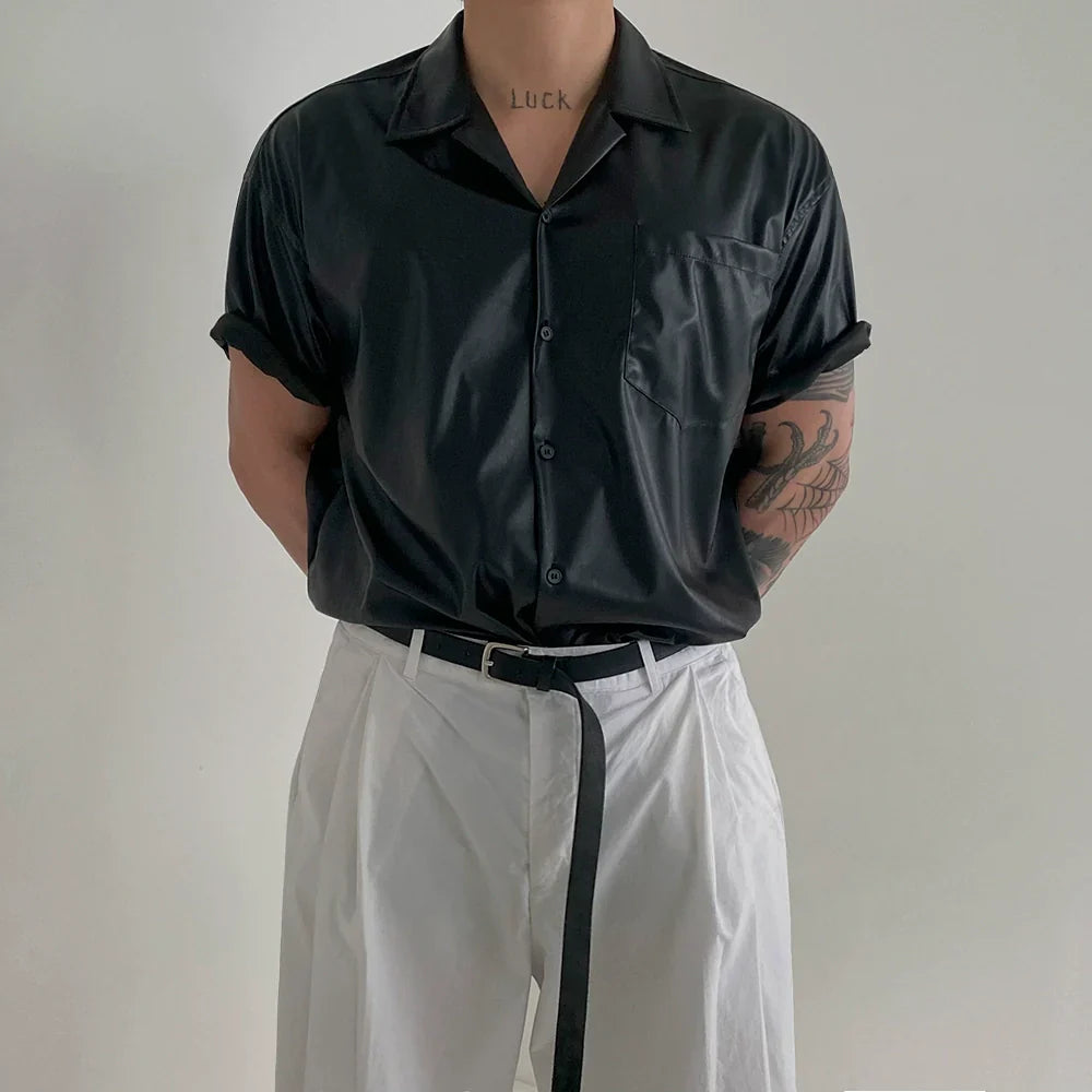 PU Leather Short Sleeve Shirt
