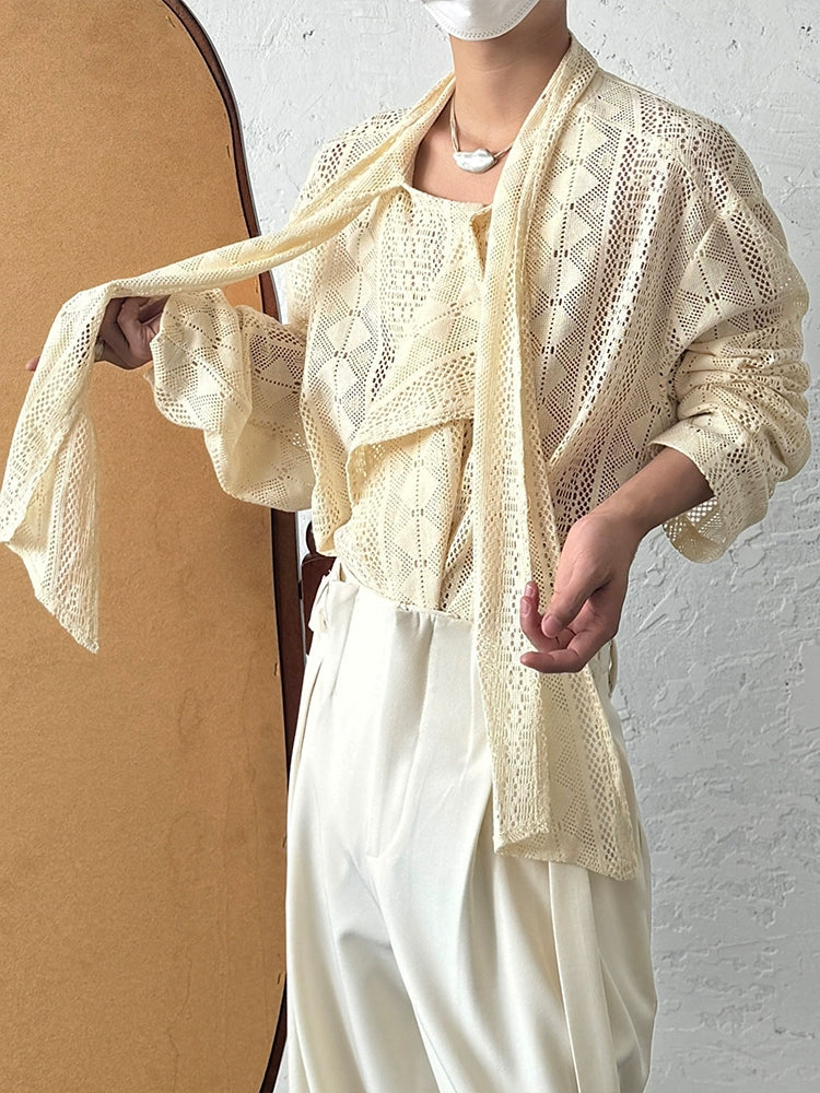 Jacquard Lace Patchwork Ribbon Long Sleeve Shirt