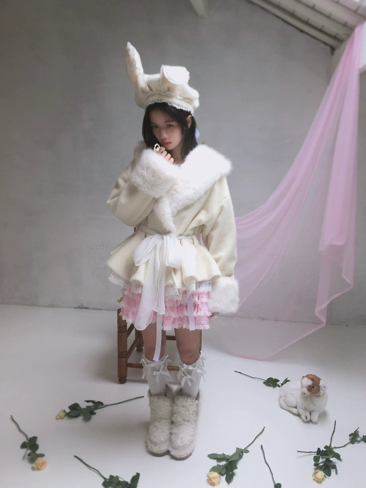 Wire Bunny Ear Lace Beret Hat