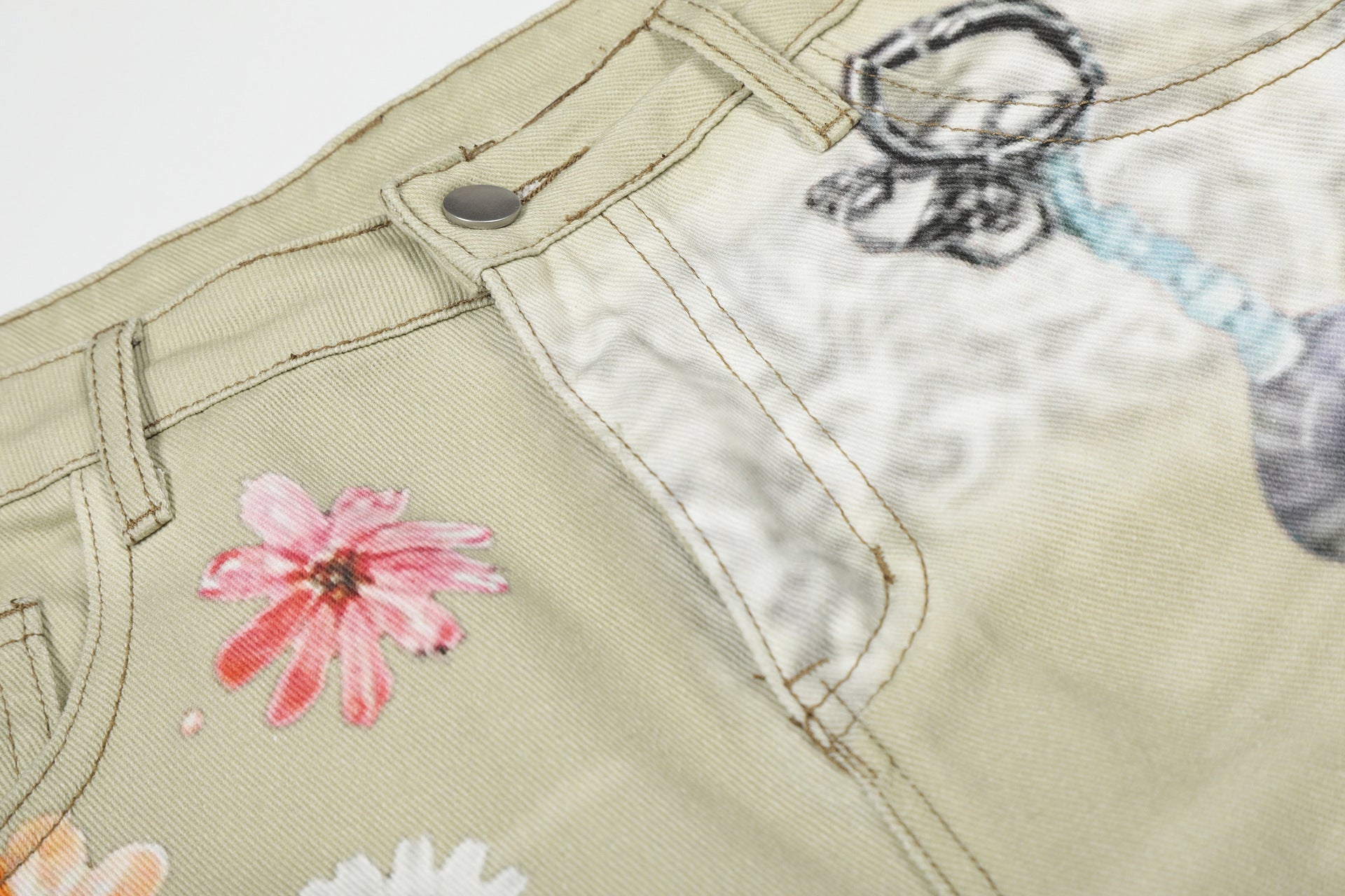 Floral Print Cropped Denim Jort