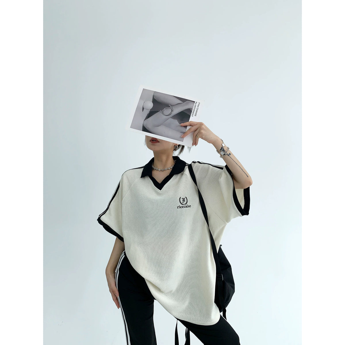 Oversize V-Neck Short Sleeve Polo Shirt