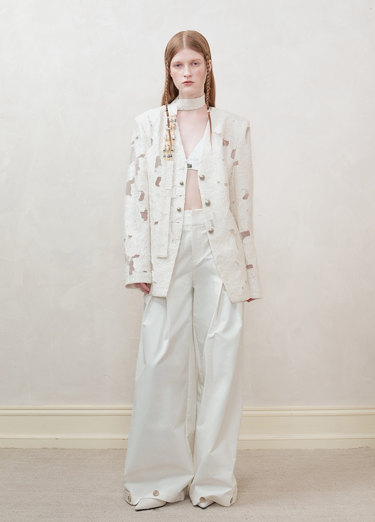 Beaded Collarless Tailored Jacket