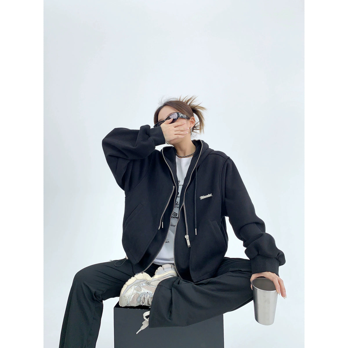 Fake Layered Zipper Hoodie