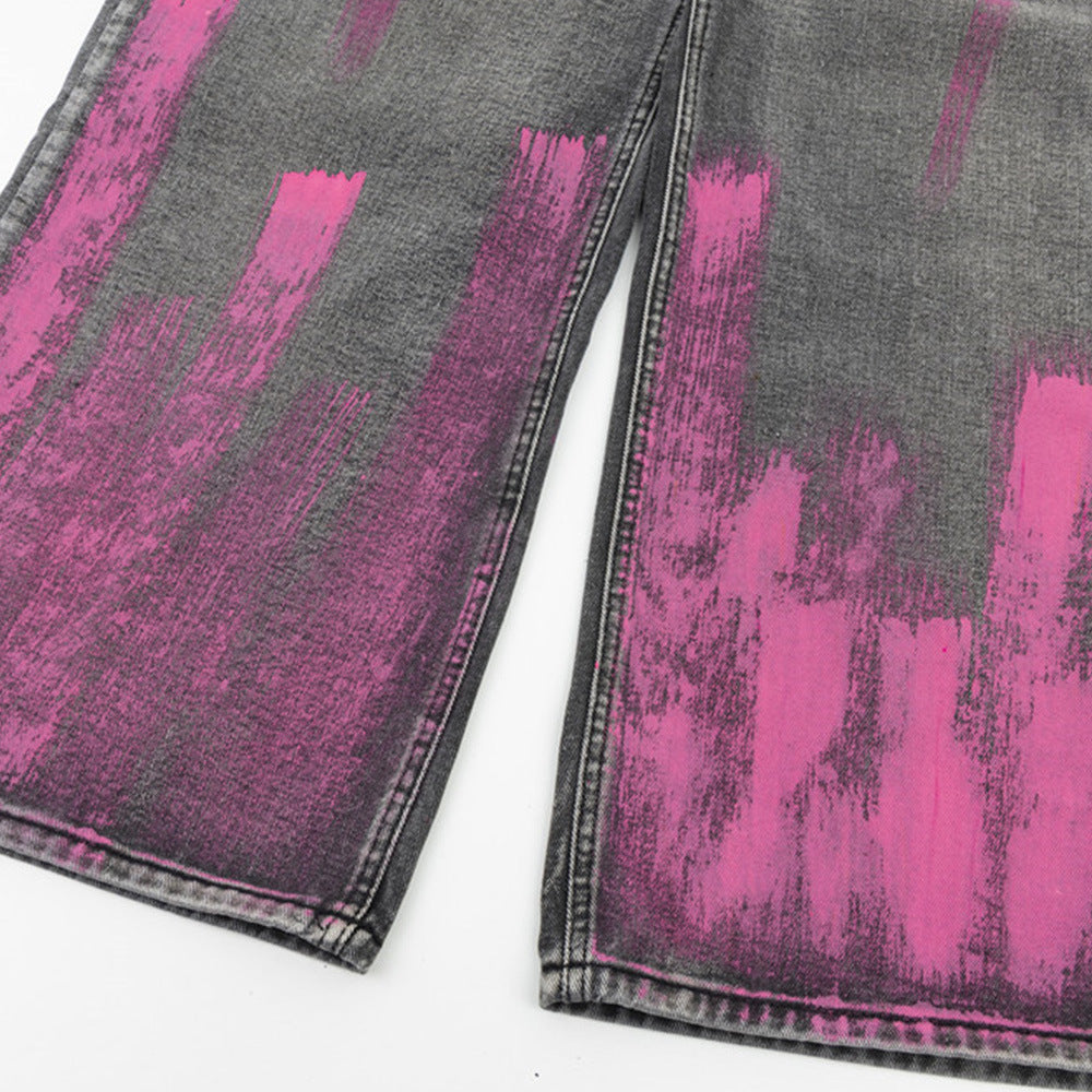 Punk Paint-Splashed Flare Jeans