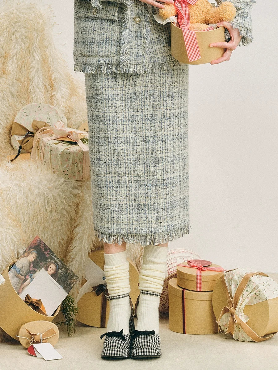 Bow Jacquard Jacket & Tassel Jacquard Short Skirt Setup
