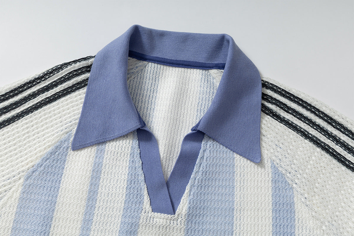 Stripe Number Print Short Sleeve Shirt
