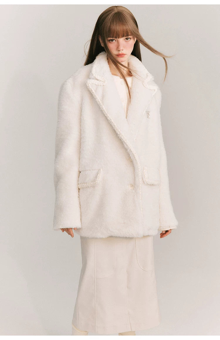 Loose Plain Fake Woolen Jacket