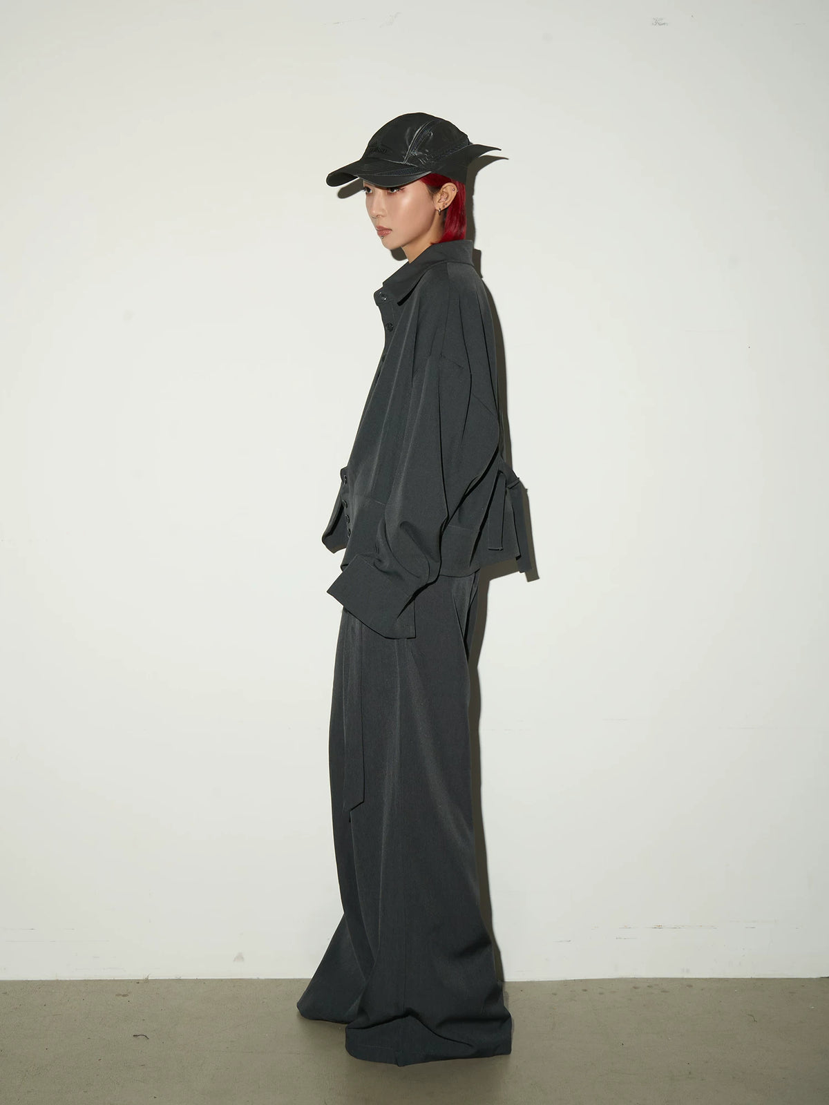 Button Front Long Sleeve Shirt & Pleats Wide Leg Trousers Setup