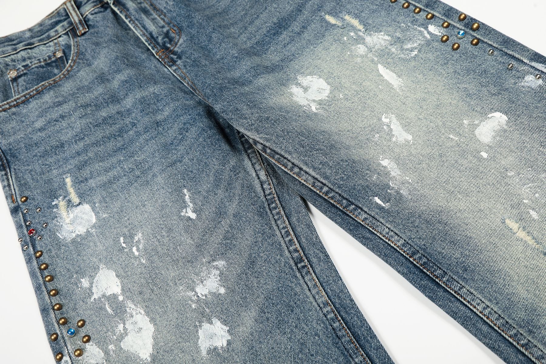 Paint Splatter Curved Denim Jeans