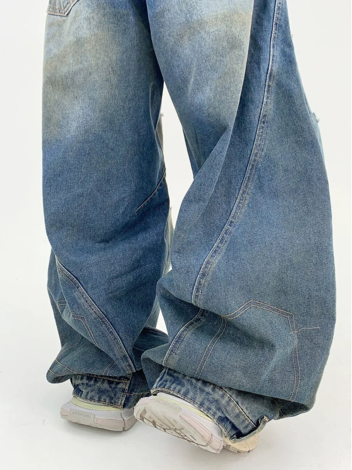 Washed Damaged Wide Leg Denim Jeans