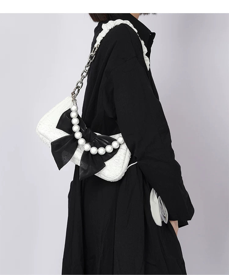 Contrast Color Bow Shoulder Bag