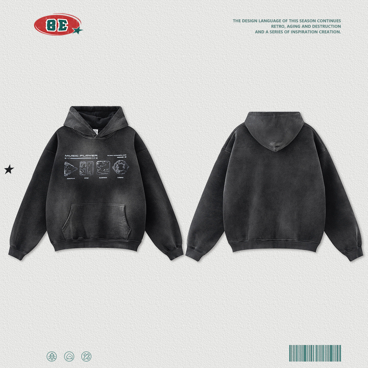 Washed Heavy Weight Print Hoodie