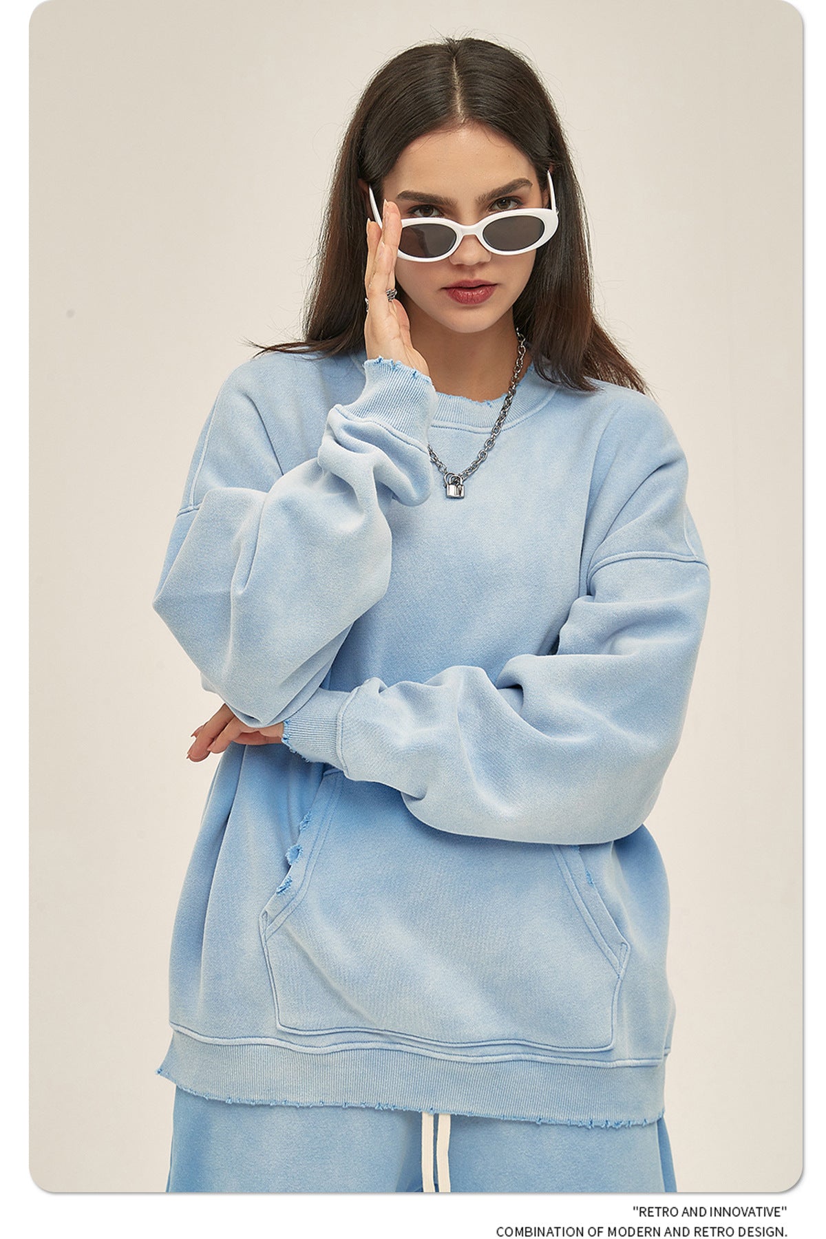 Fleece Lining Spray-dye Damage Oversize Sweatshirt