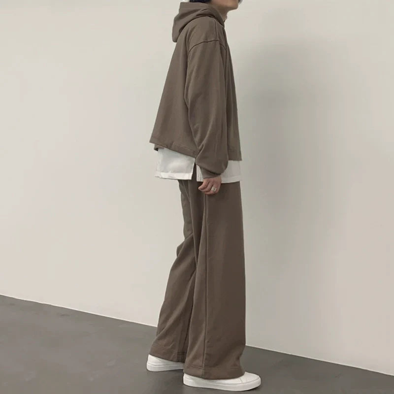 Fake Layered Hoodie & Wide-Leg Sweatpants 2 piece Set