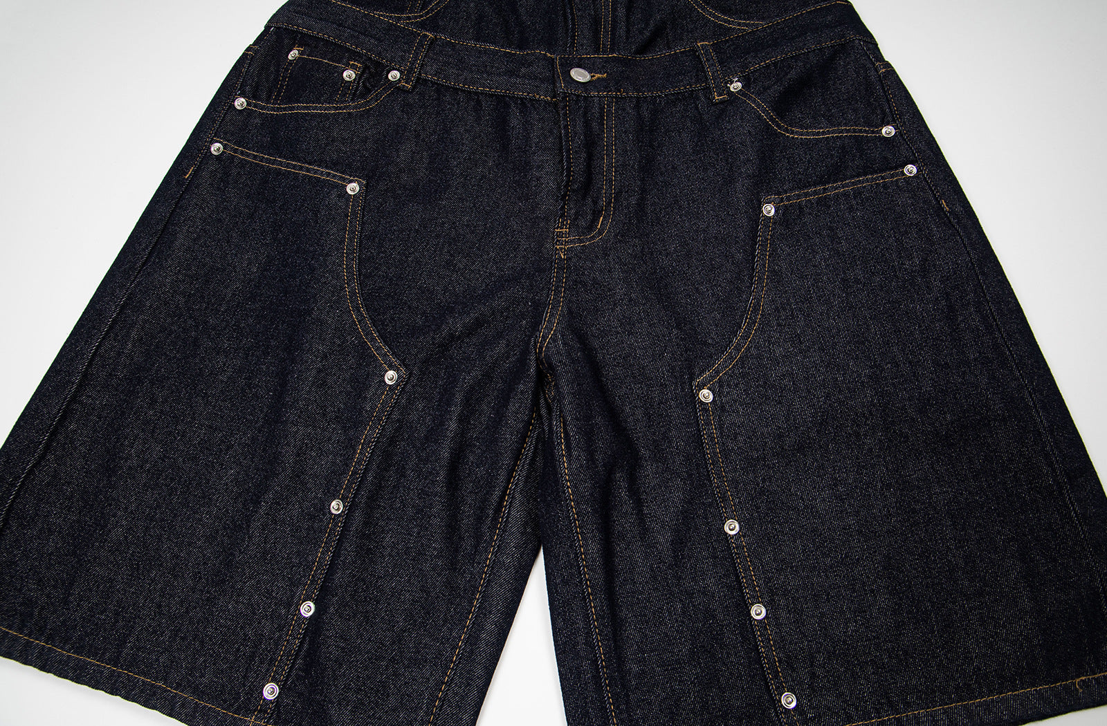 Fake Layered Double-Waist Wide Leg Denim Short Pants