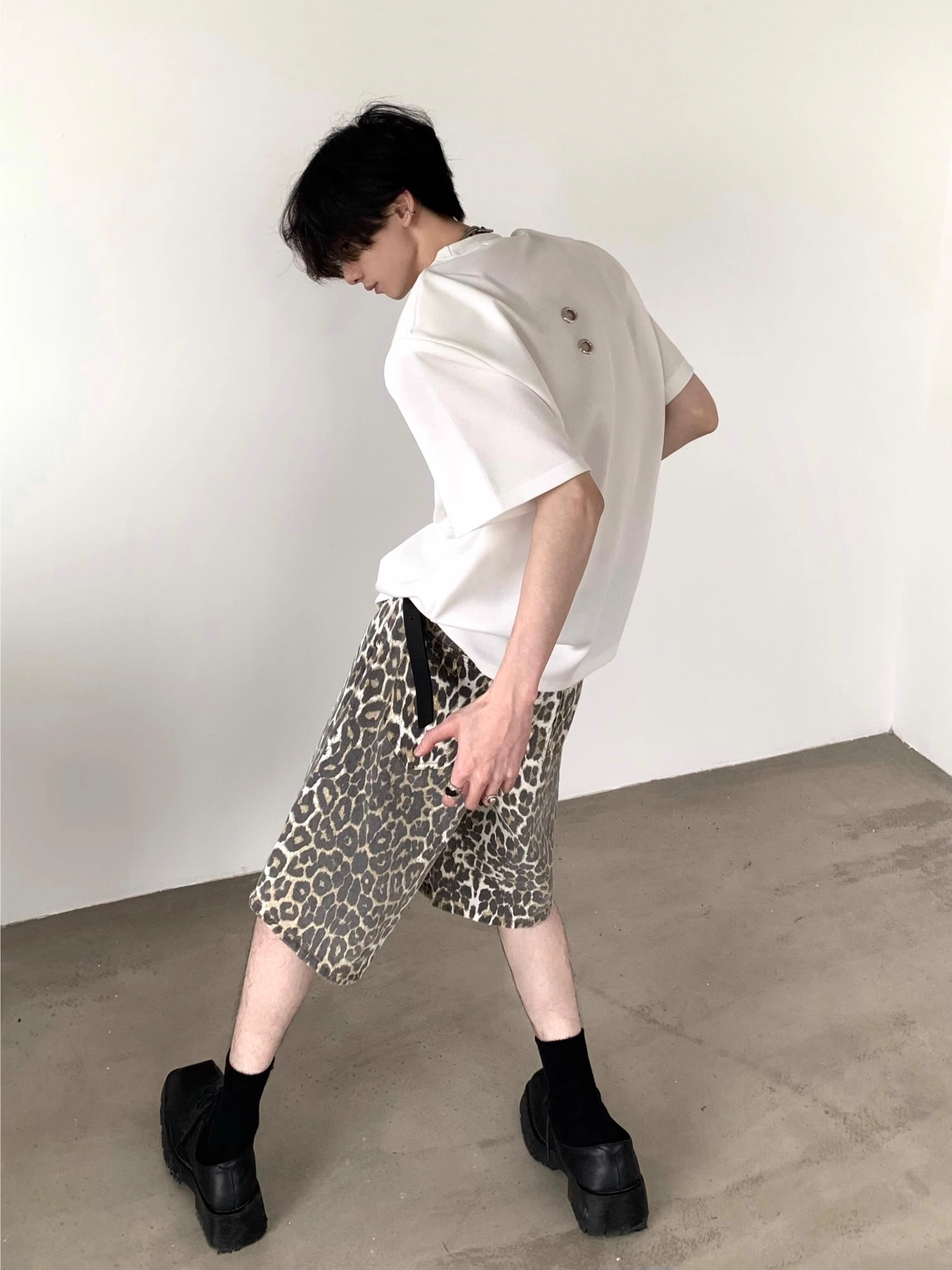 Leopard Print Short Denim Jeans