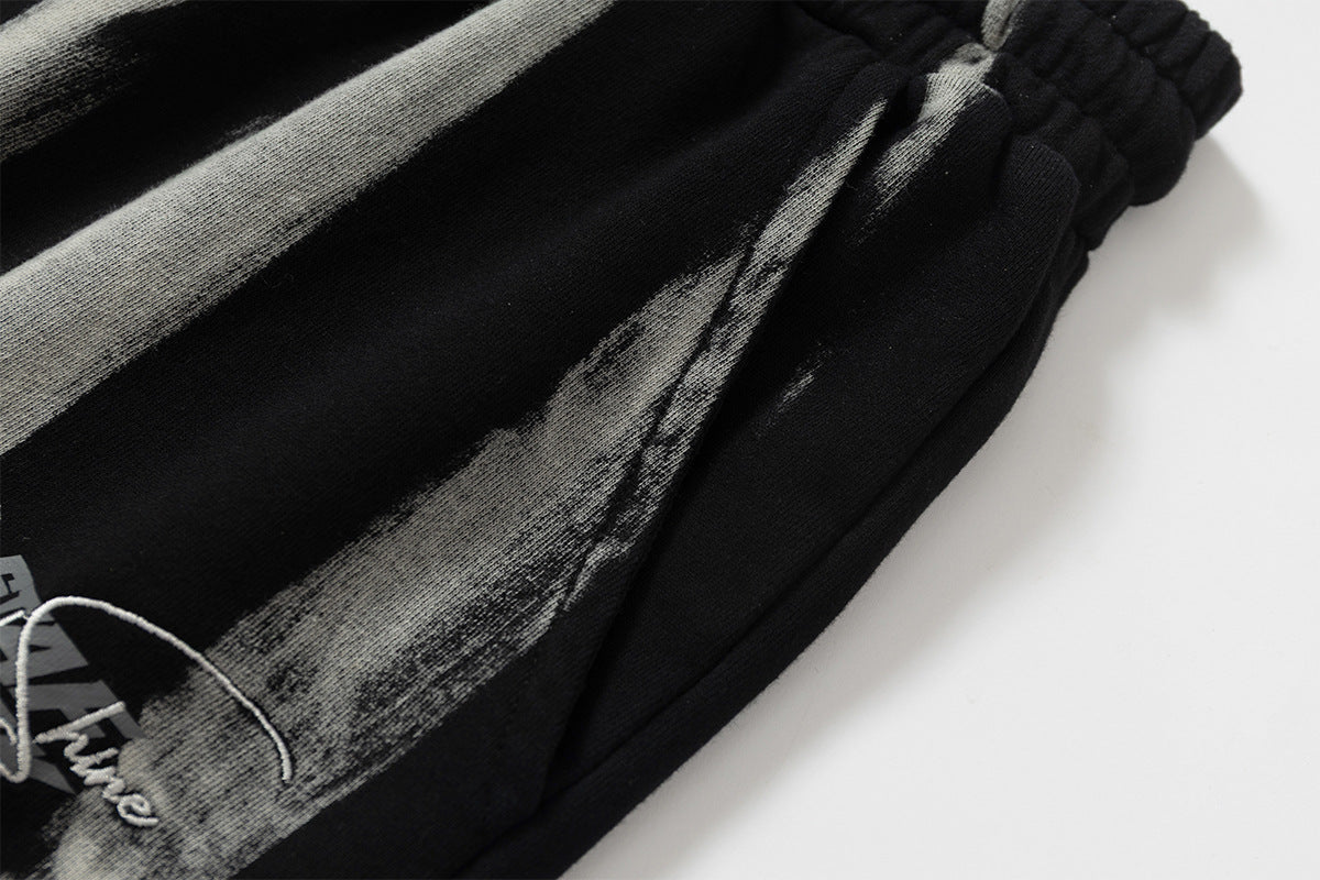 Drawstring Wash Tie-Dye Damage Half Sweatpants