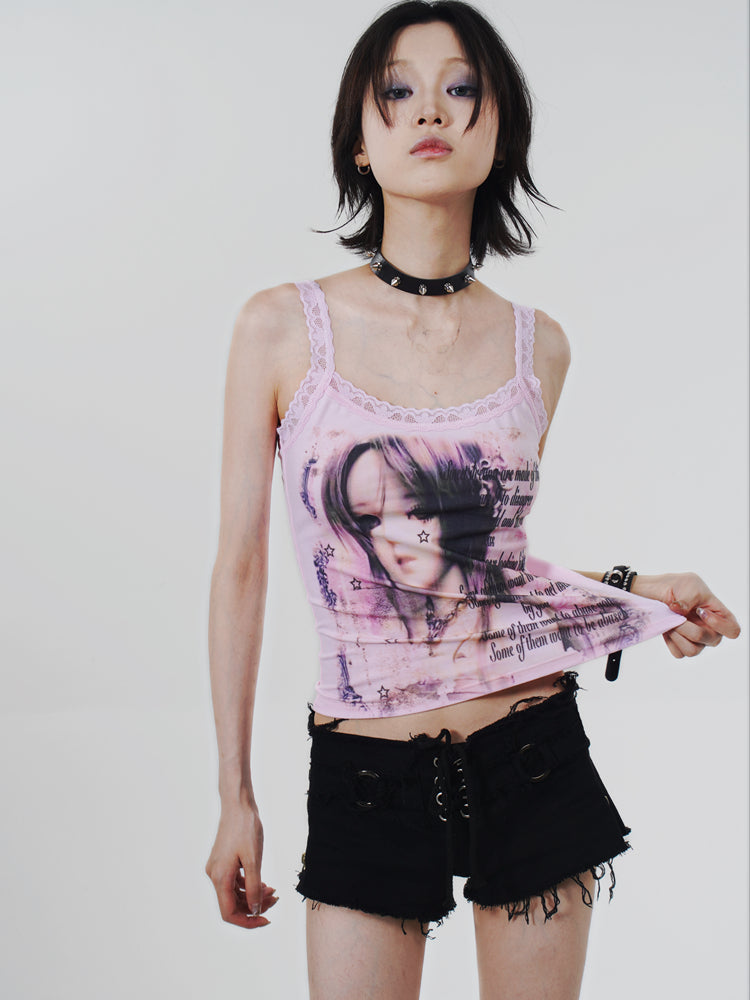 Graffiti Design Lace Tank Top