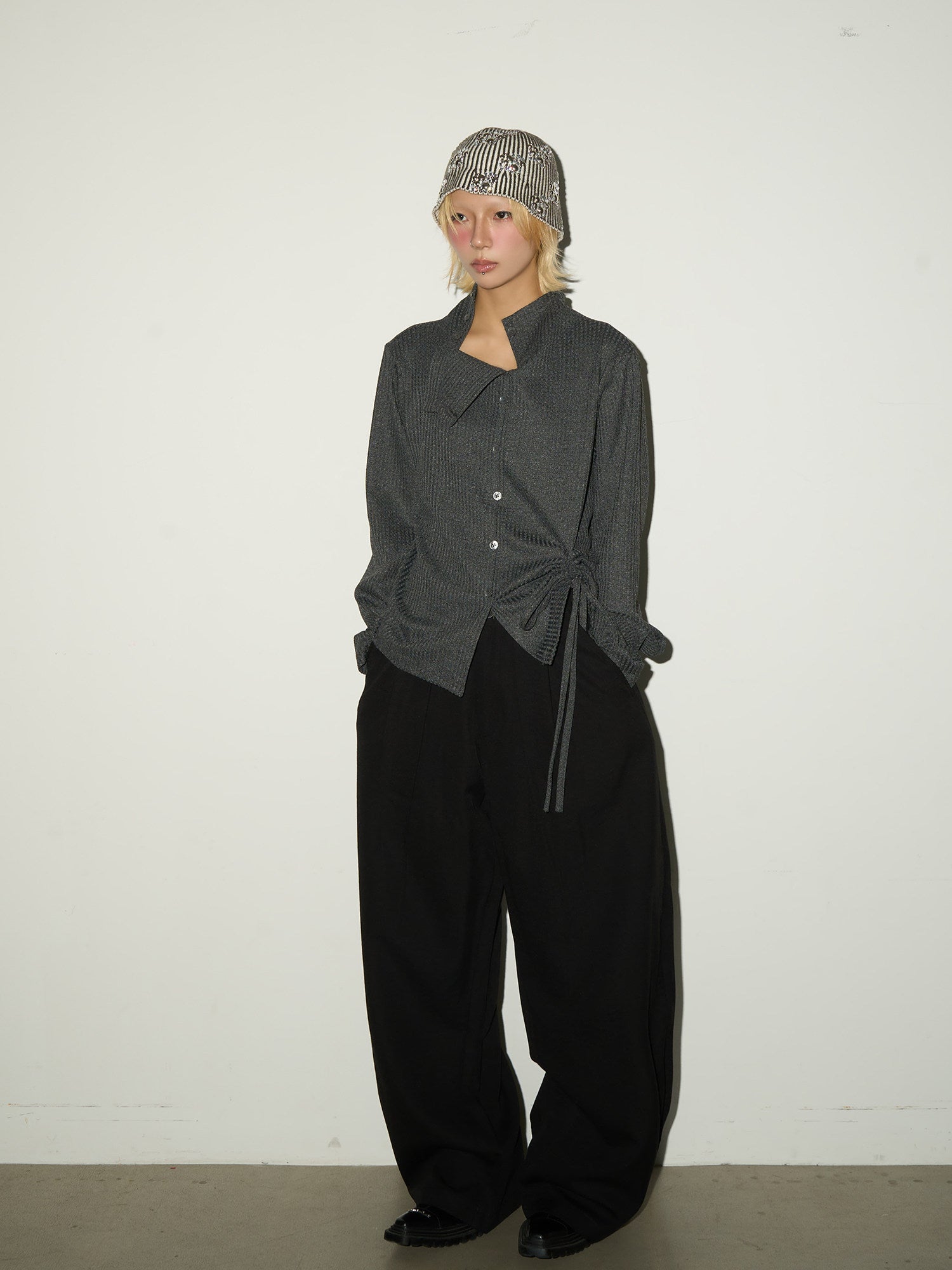 Asymmetrical Ribbed Knit Long Sleeve Shirt