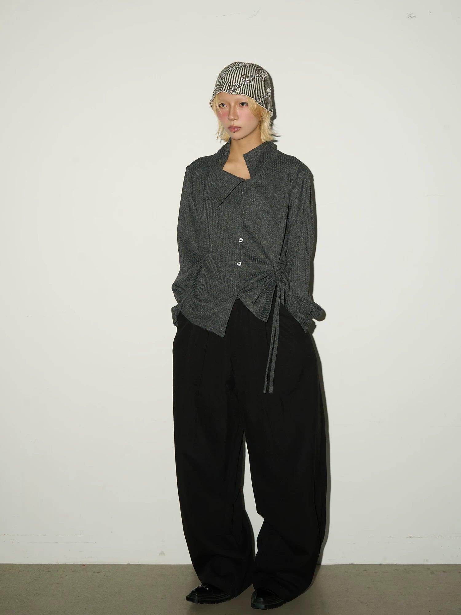 Asymmetrical Ribbed Knit Long Sleeve Shirt