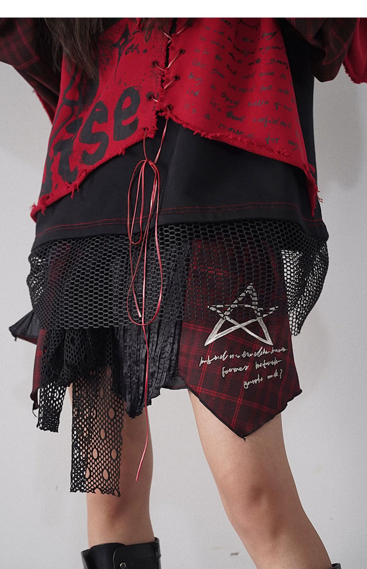 Patchwork Irregular Plaid Layered Short Skirt
