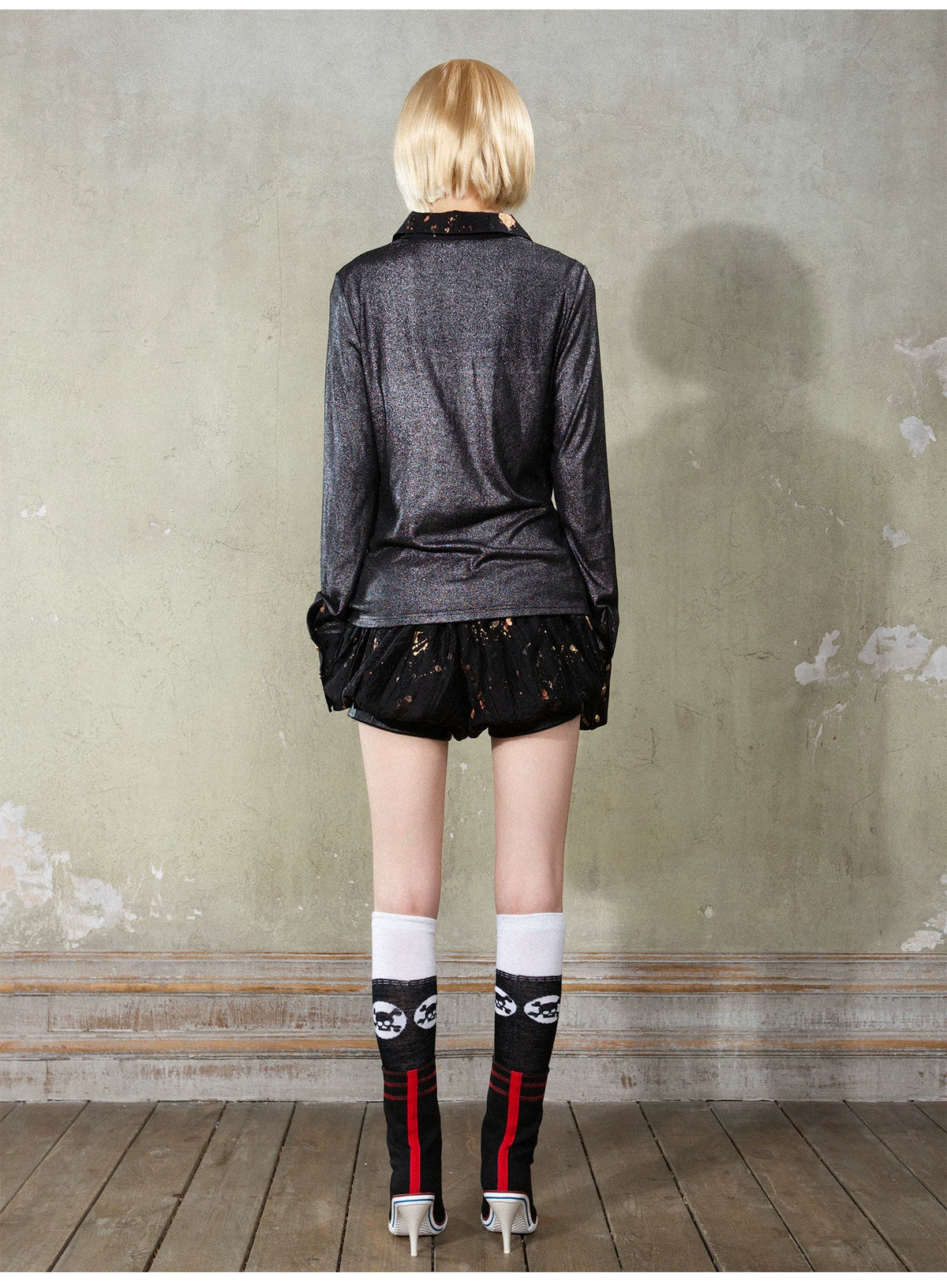 V-Neck Fake Layered Patchwork Long Sleeve Shirt