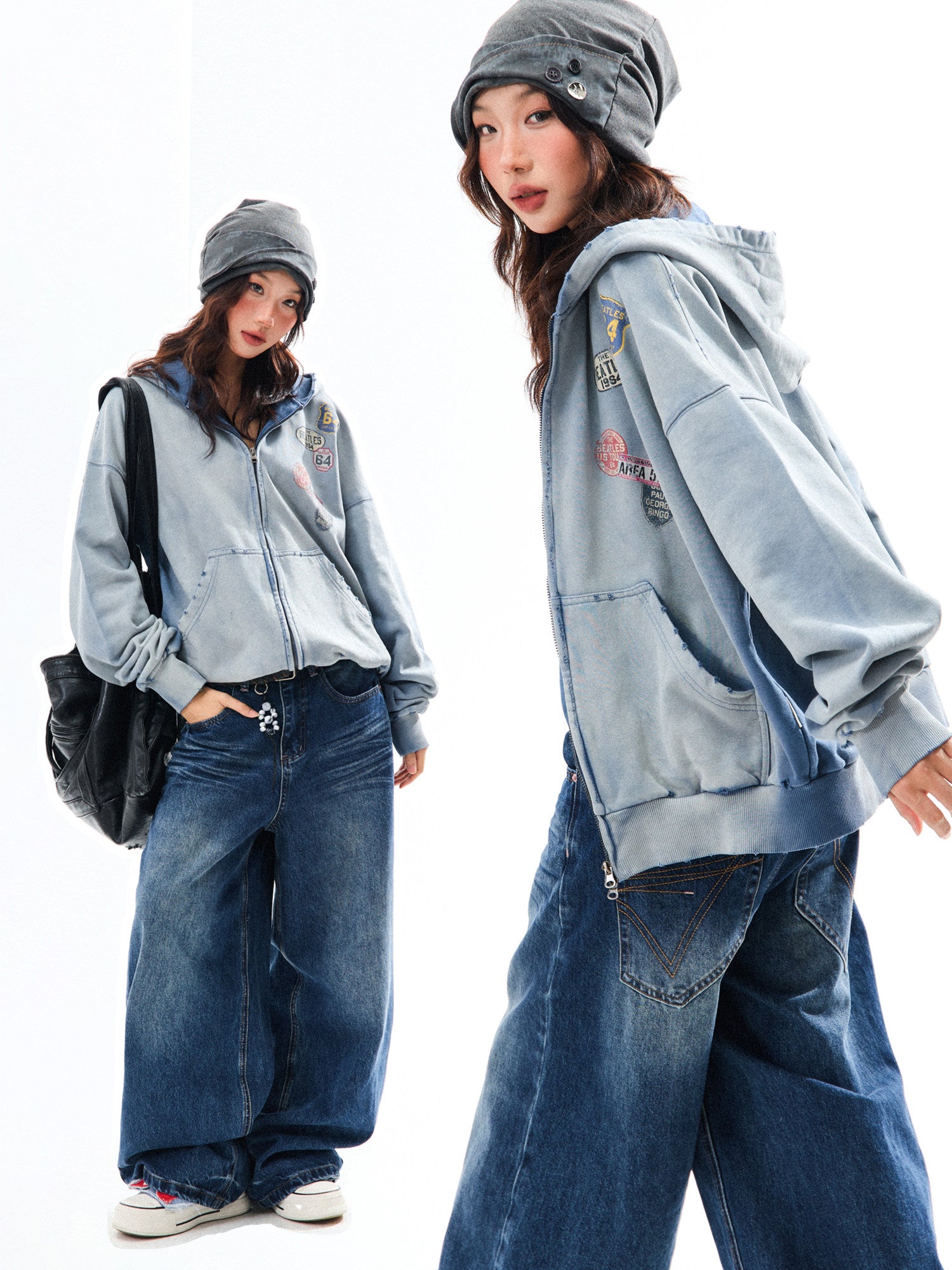 Washed Oversize Zip-Up Hoodie