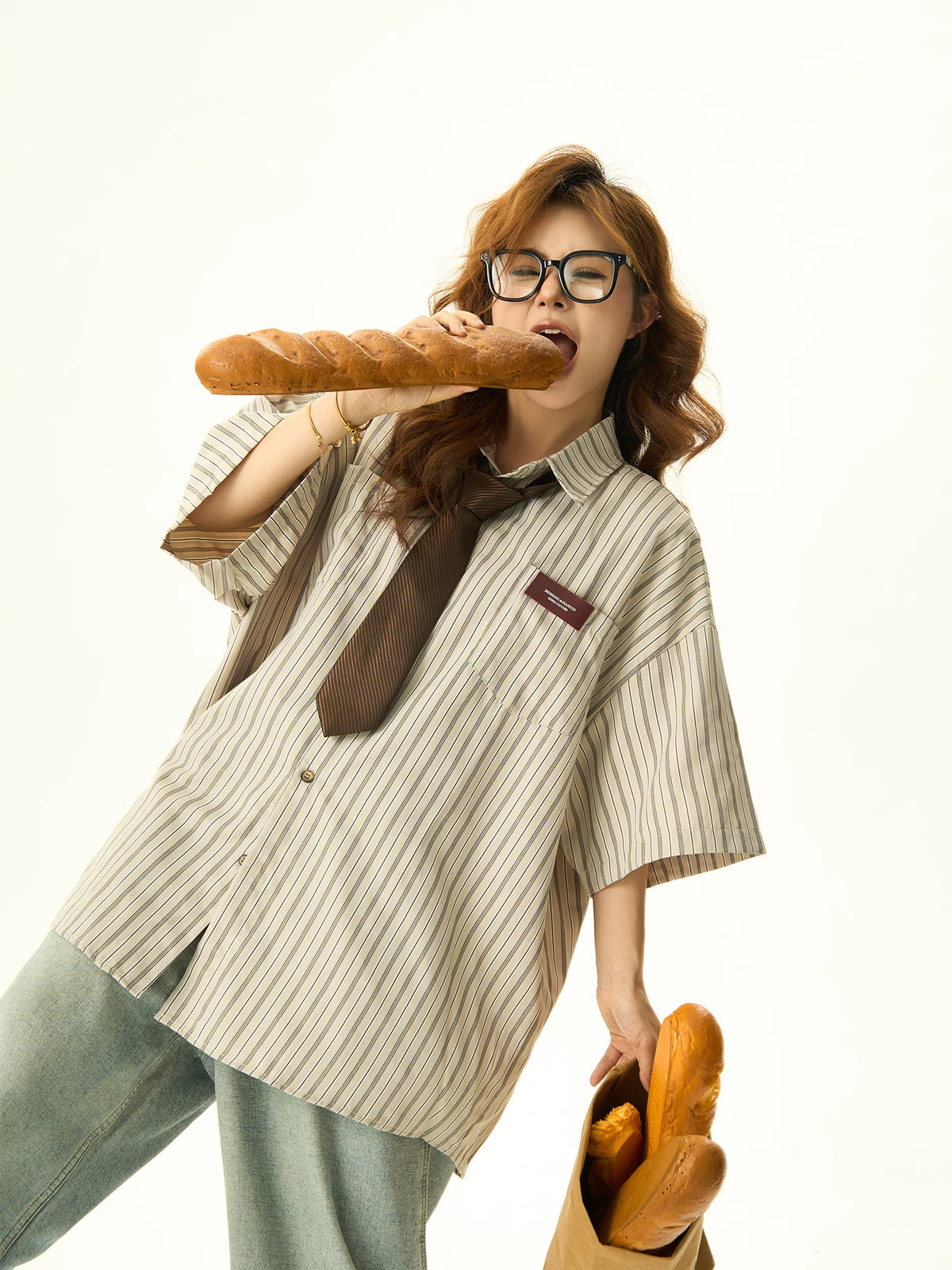 Striped Oversize Short Sleeved Shirt