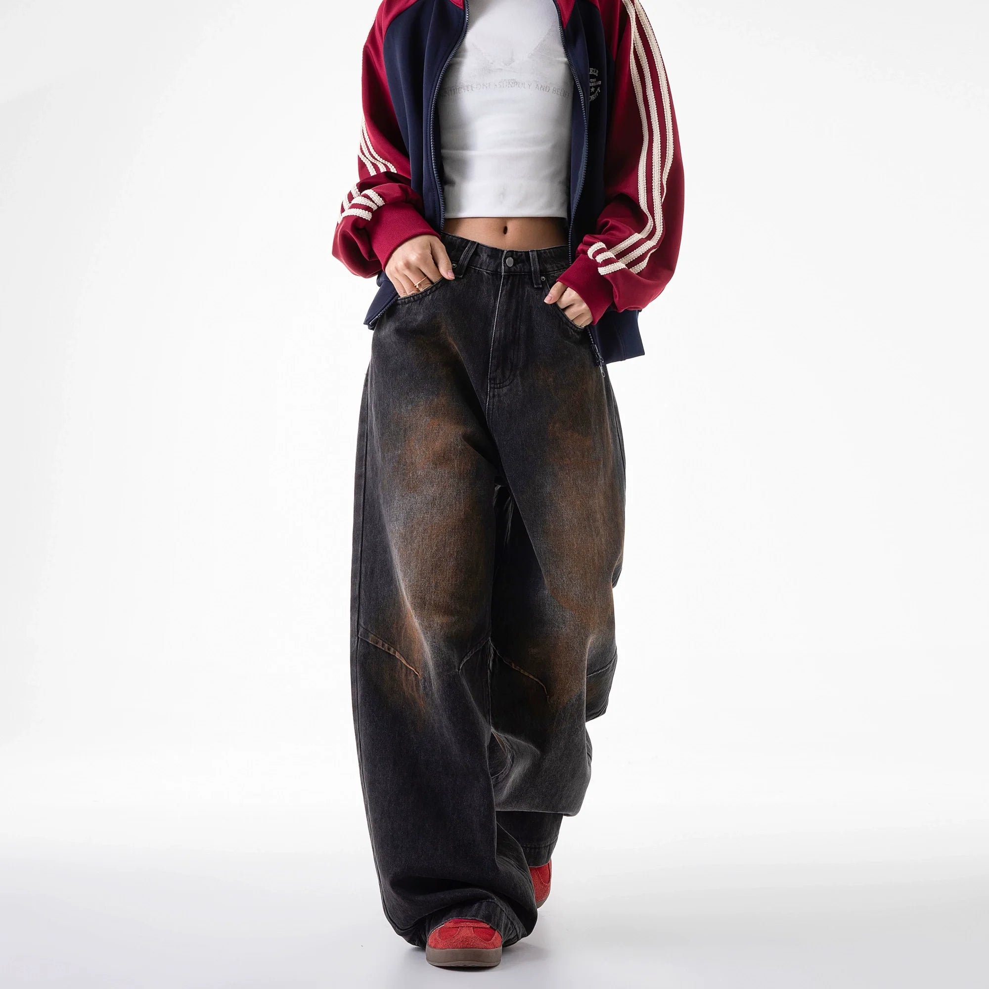 Wasteland Style Wide-Leg Cargo Jeans