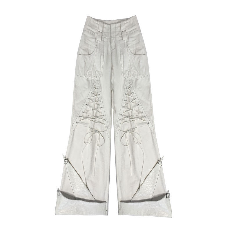 Tie-Strap Double-Waist Wide Leg Denim Jeans & Belt