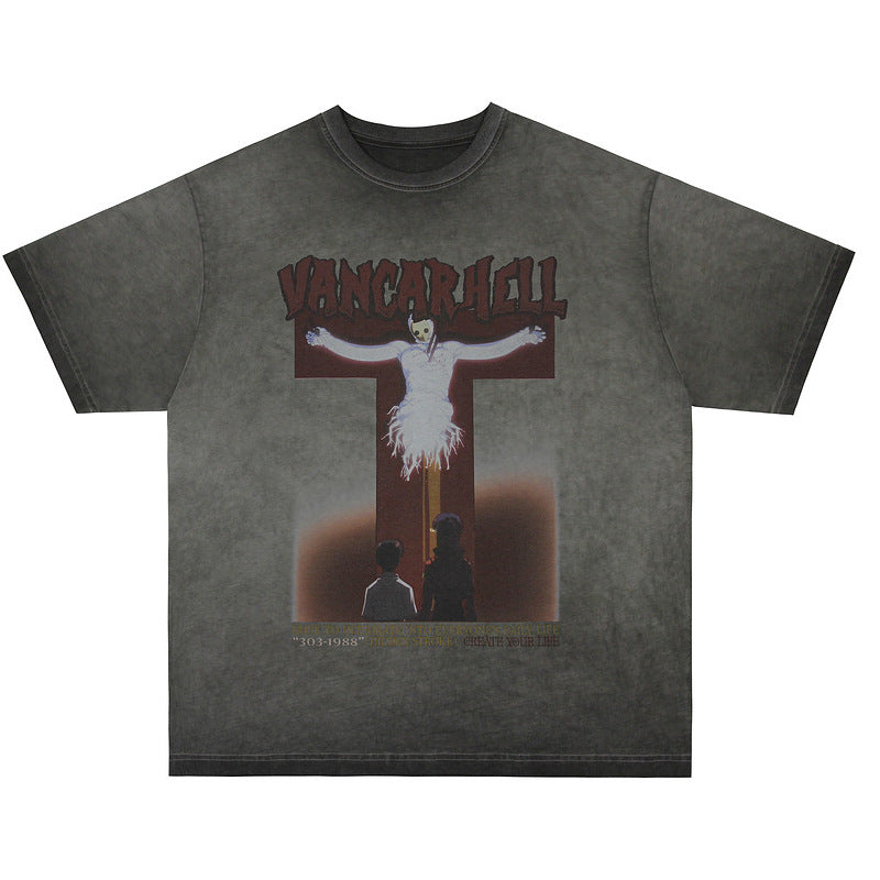 Washed Hell Cross Graphic T-shirt - MADXMARX