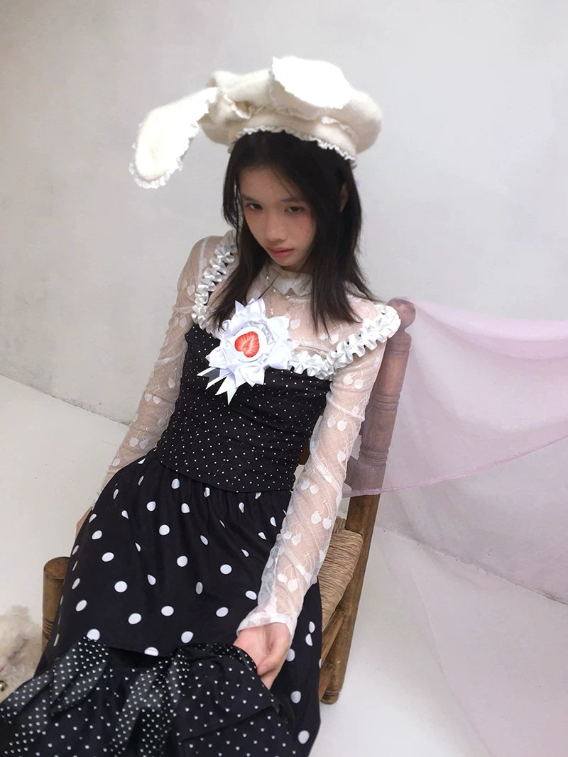 Wire Bunny Ear Lace Beret Hat