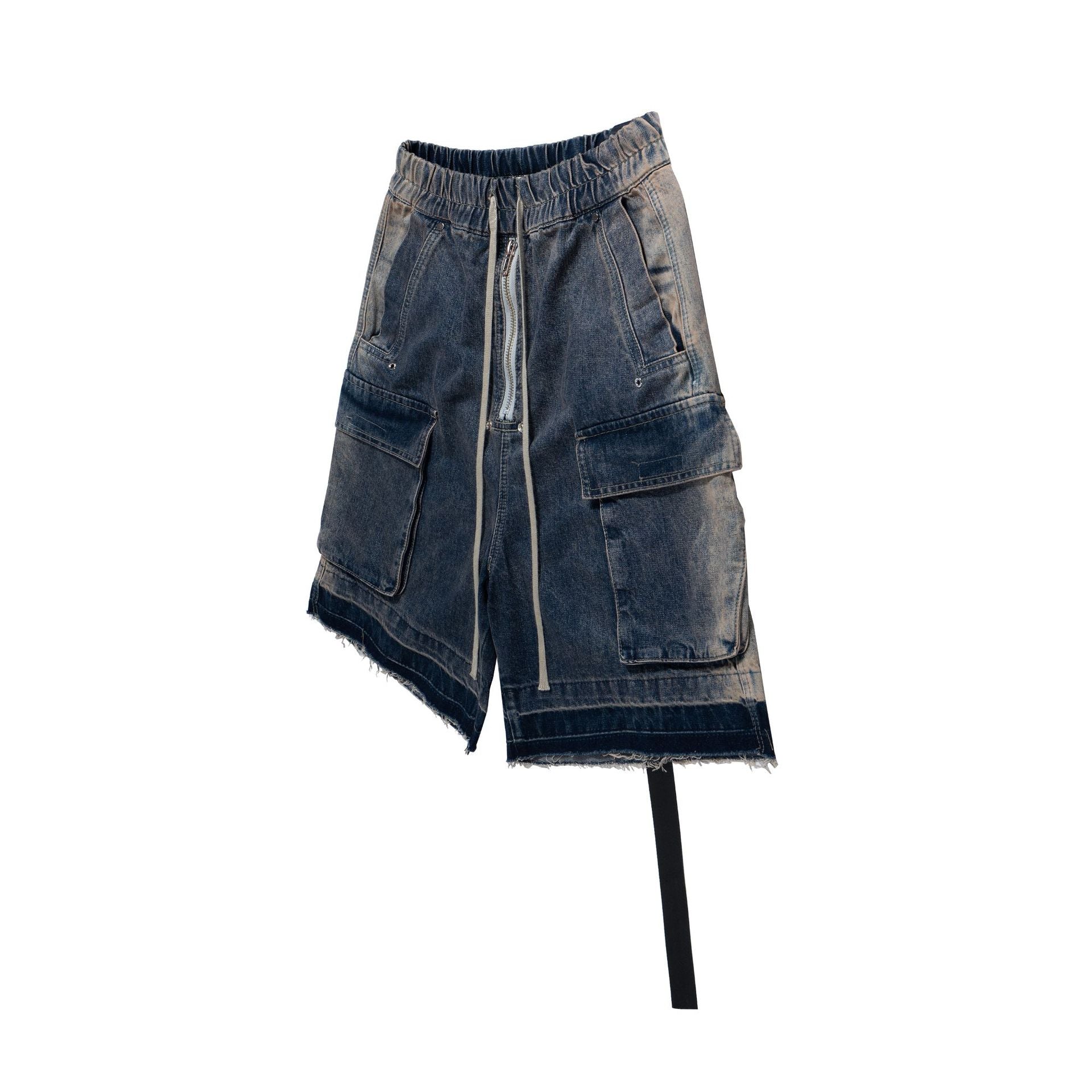 Drawstring Cargo Damage Denim Jort