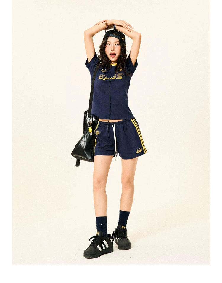 Stripe Letter Print Short Sleeve T-Shirt & Short Pants Setup