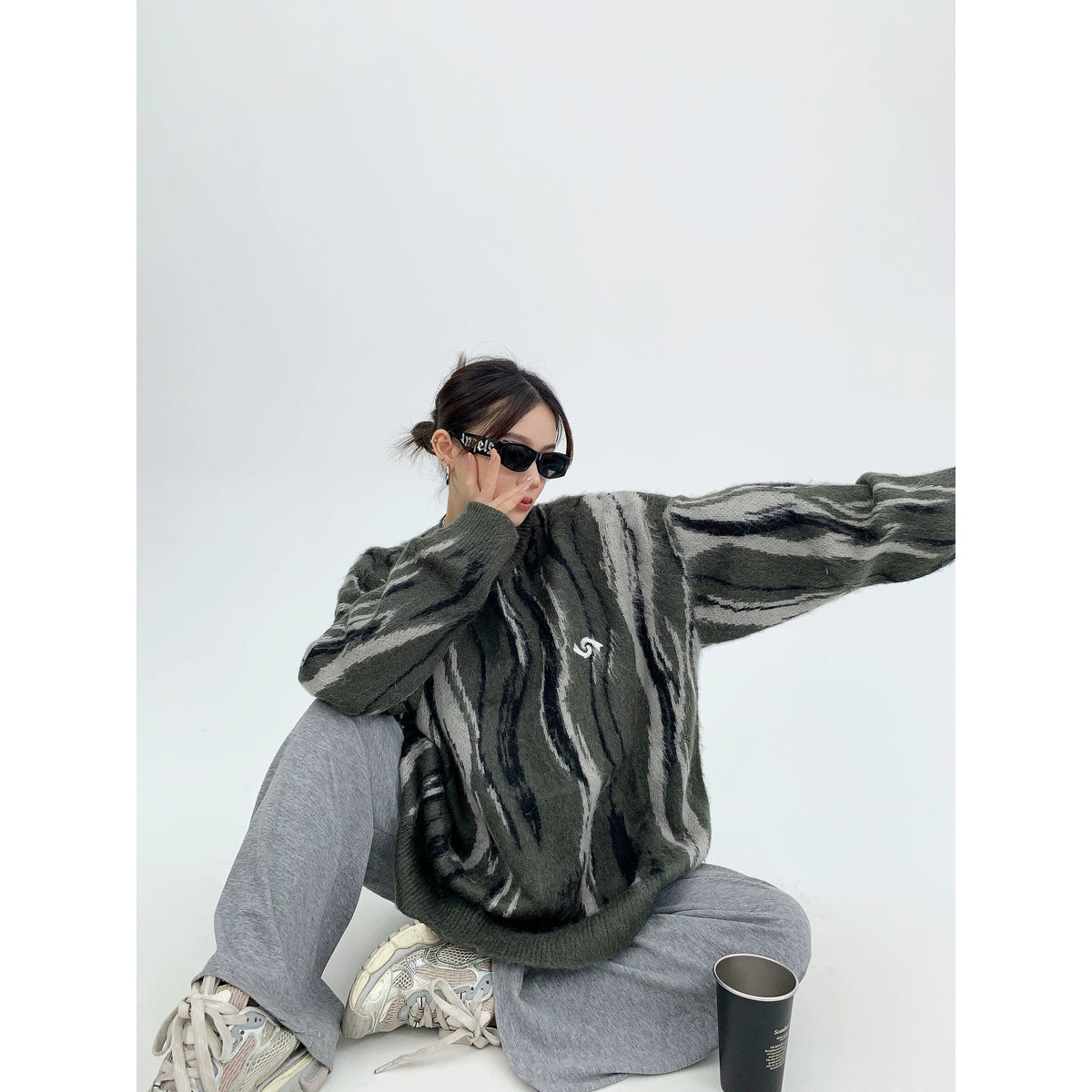 Pull oversize en maille à rayures Mrble