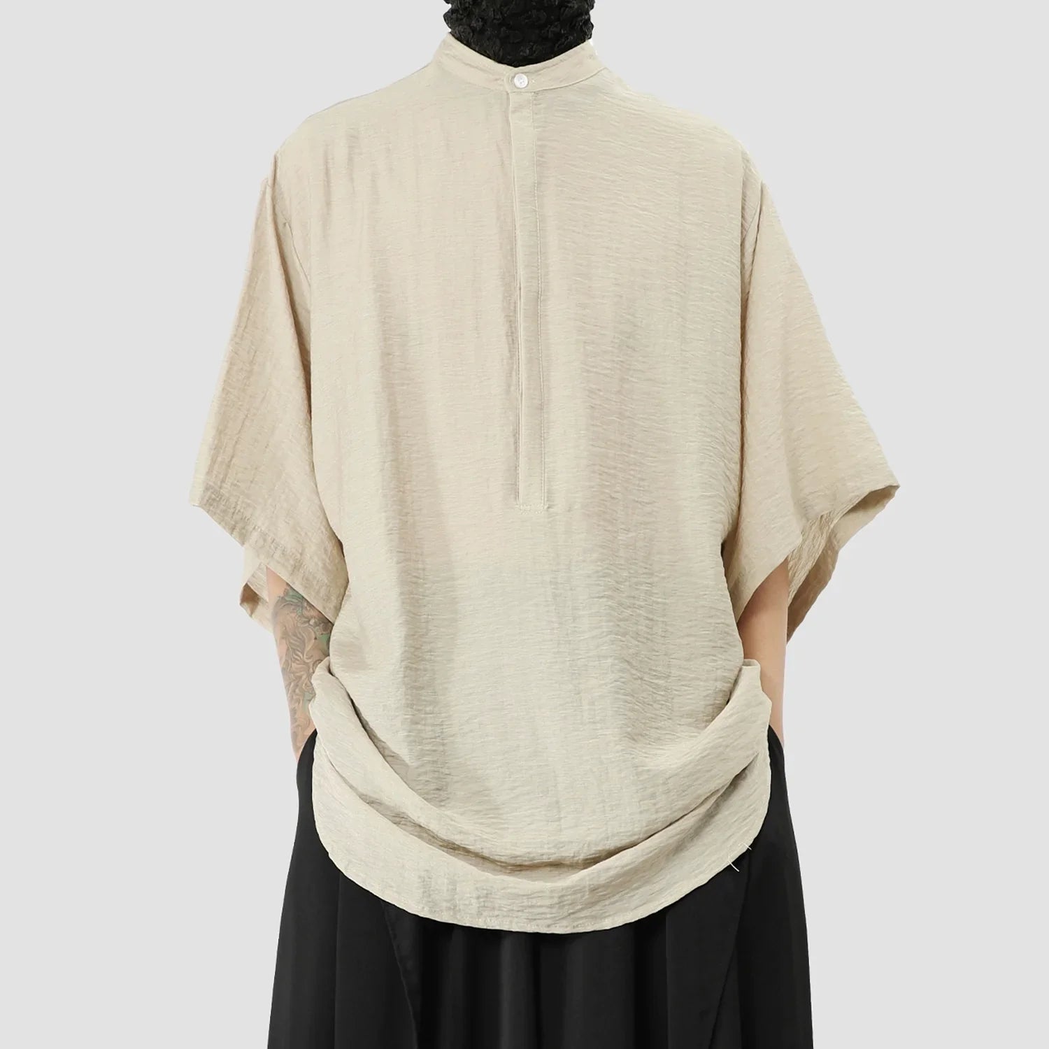 Standing-Collar Sleeve Short Sleeve Shirt