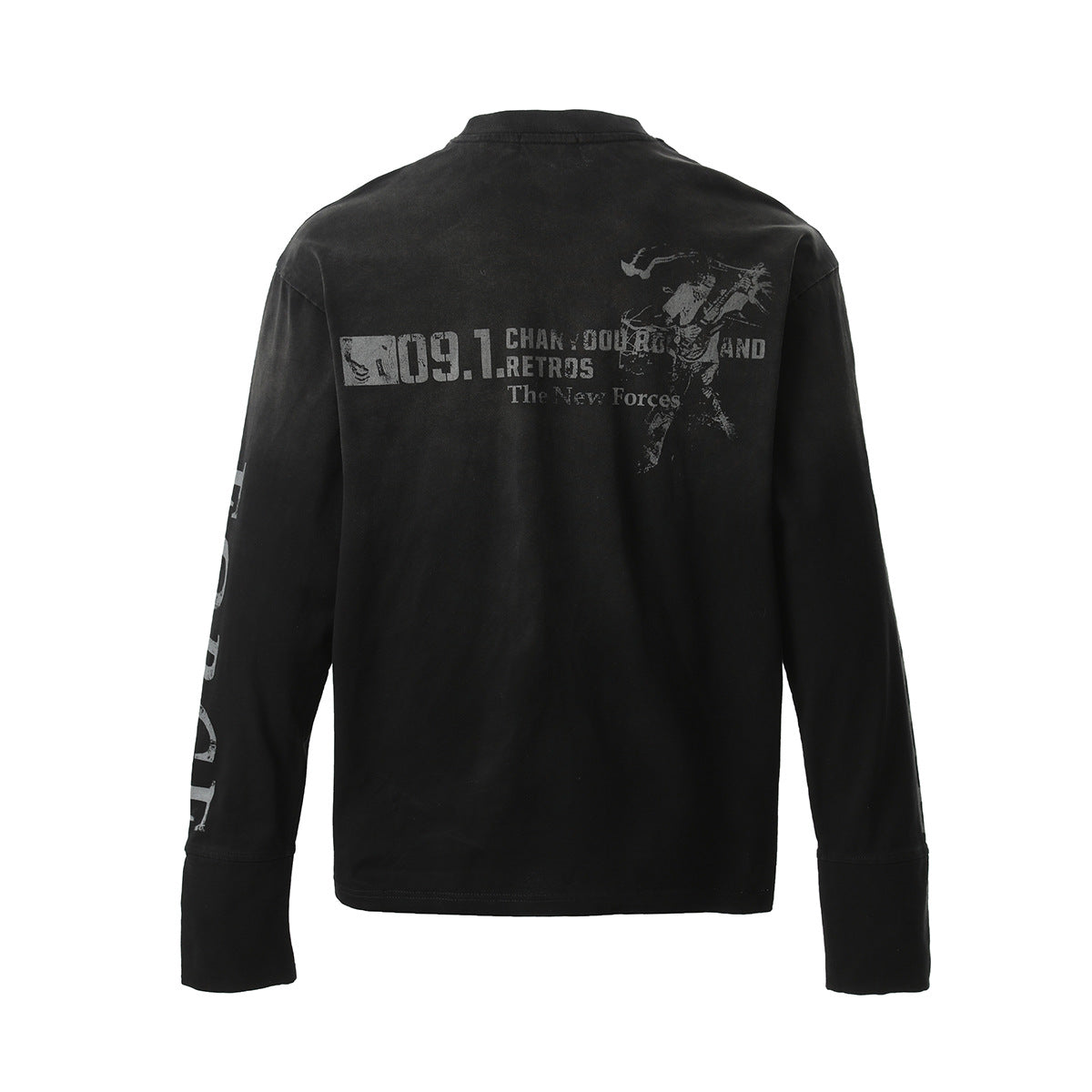 Washed Number Print Damage Long Sleeve T-Shirt