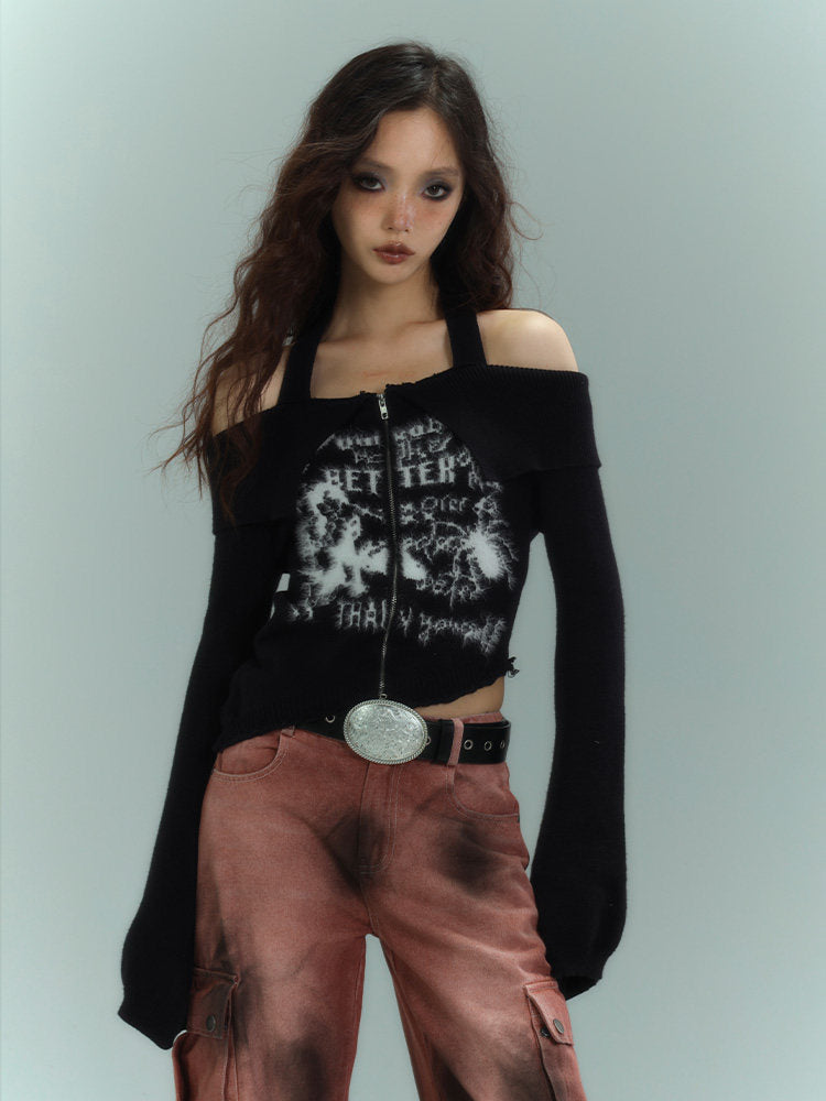 Off-Shoulder Halter Slim Knit Sweater