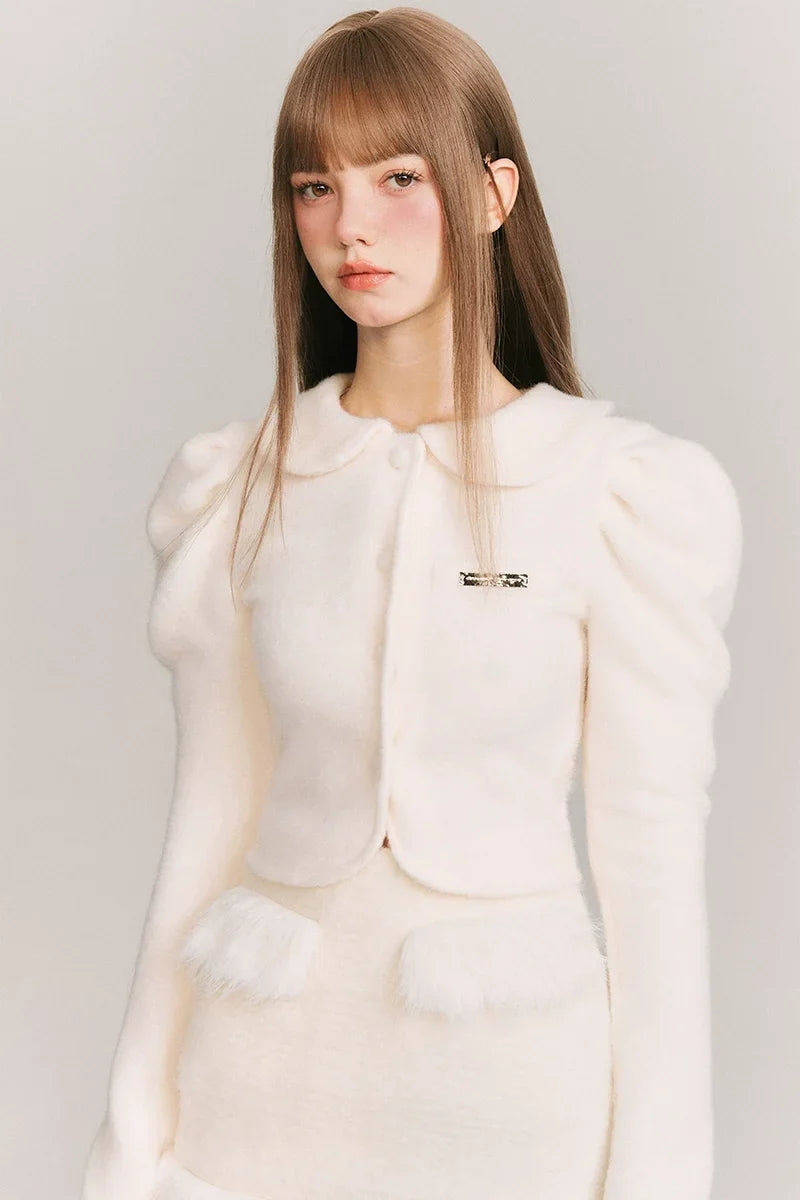 Cropped Round Collar Button Jacket
