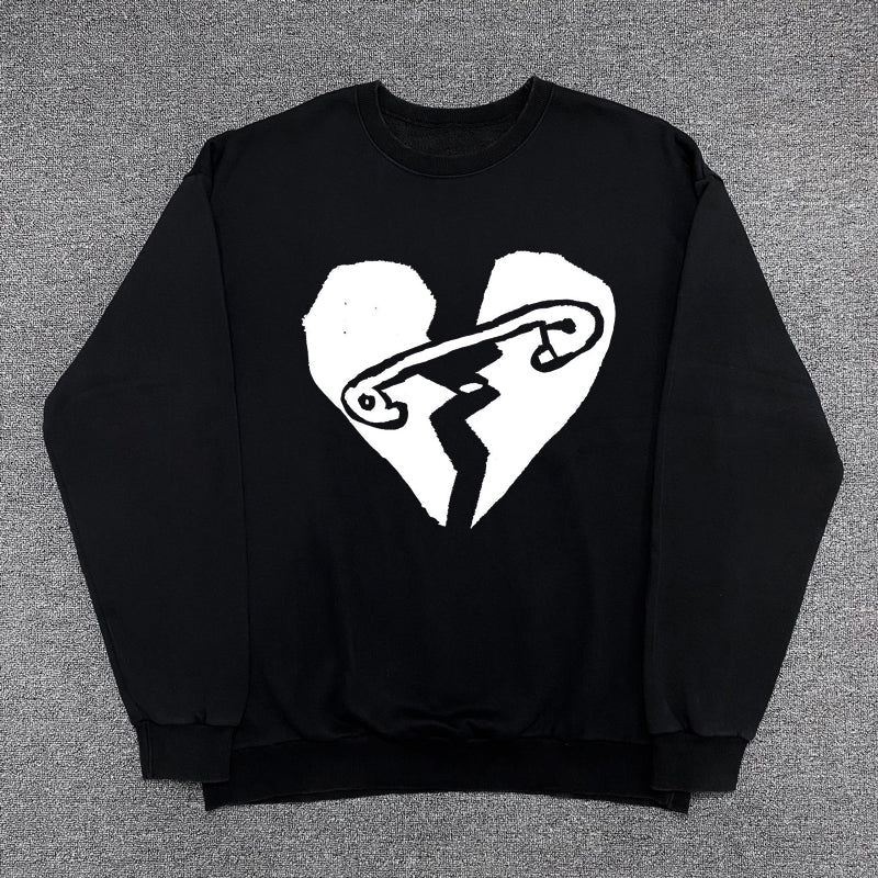 Heart Pin Design Pullover Sweatshirt