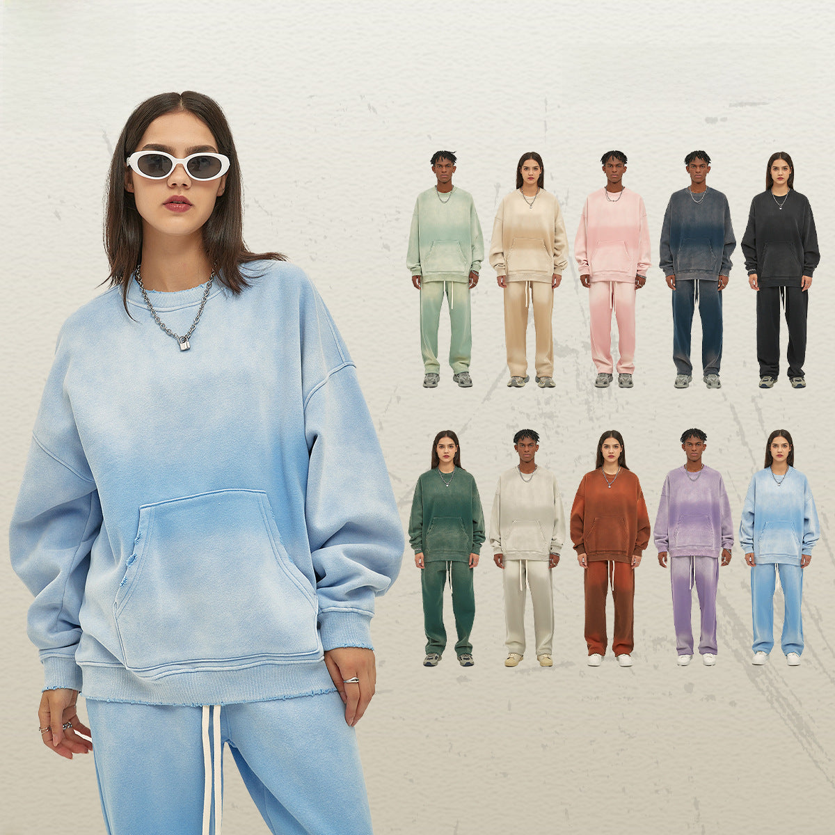 Fleece Lining Spray-dye Damage Oversize Sweatshirt