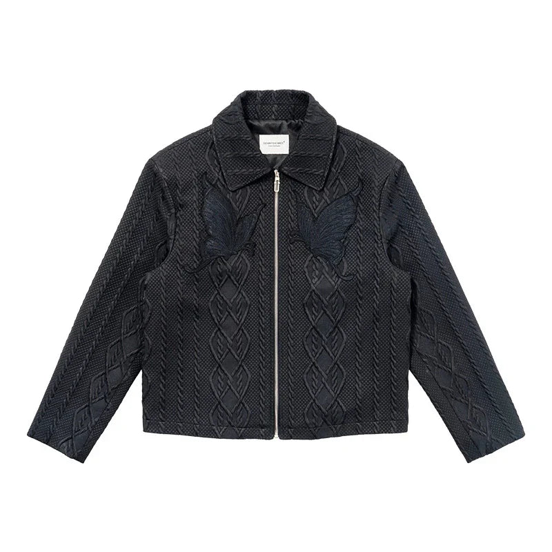 Butterfly Embroidery Jacquard Zipper Jacket