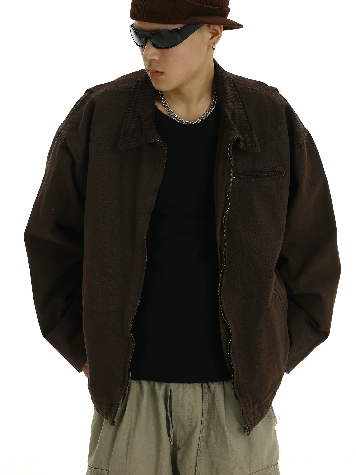 Washed Workwear Zipper Jacket