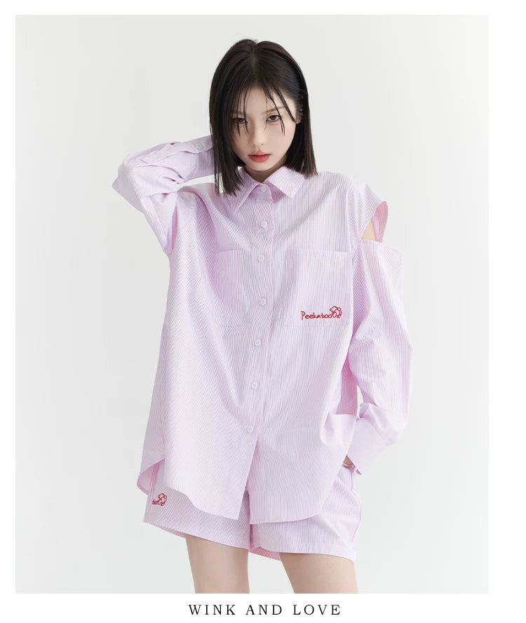 Oversize-Langarmshirt mit Schlitz & Shorts-Set