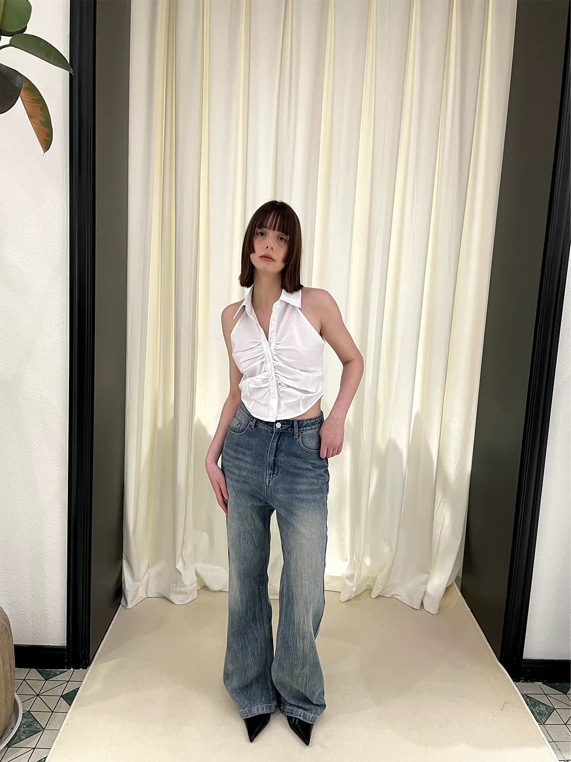 Chemise sans manches à col polo simple