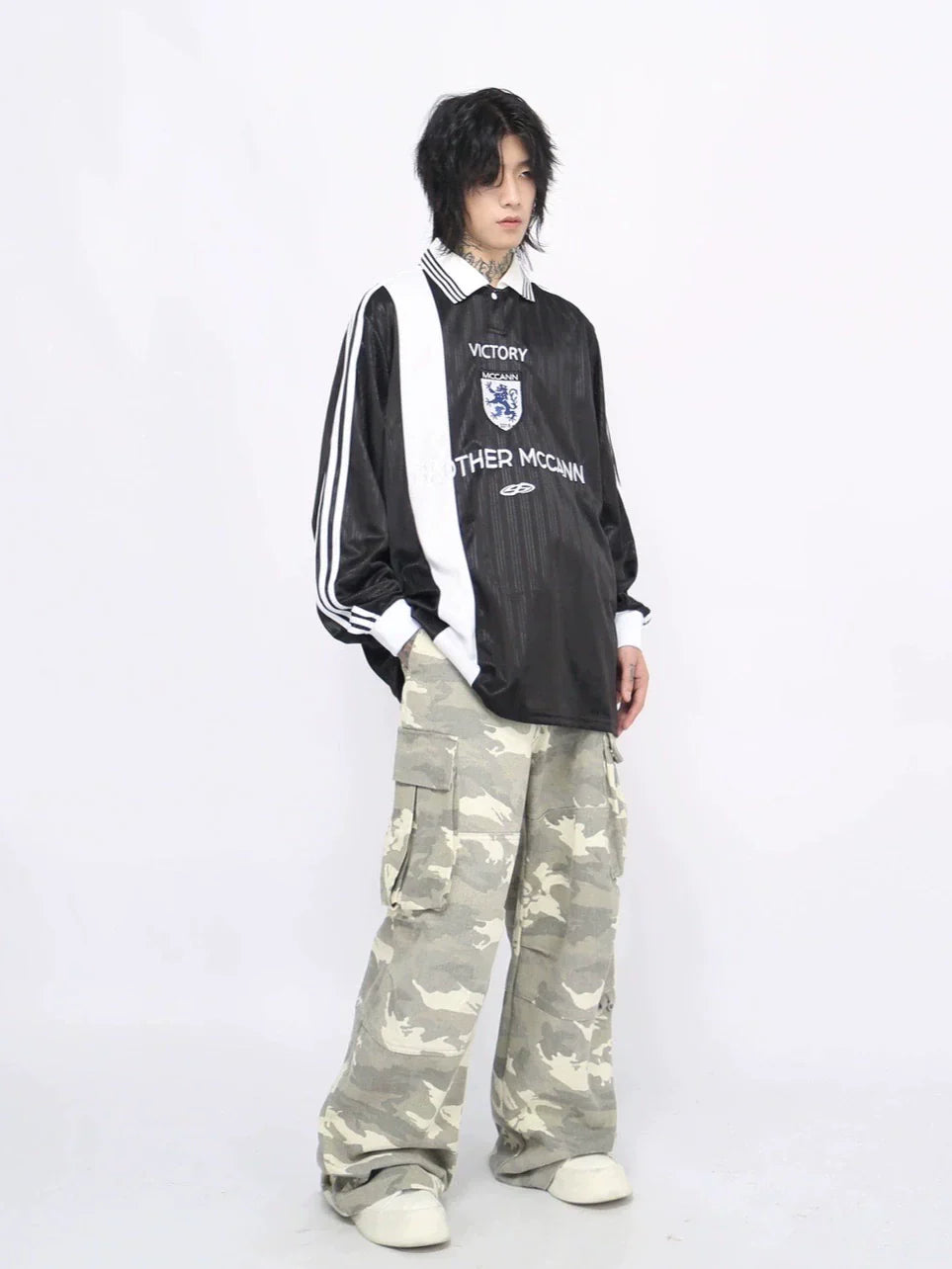 Oversize Sporty Long Sleeve Polo Shirt
